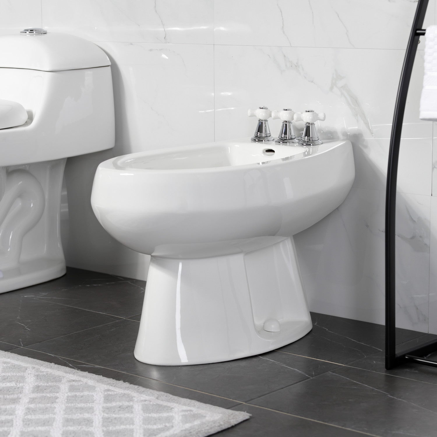 Kingston Heirloom KB321PX - Victorian Three-Handle Deck Mount Vertical Spray Bidet Faucet with Brass Pop-Up, Polished Chrome — thumbnail 2